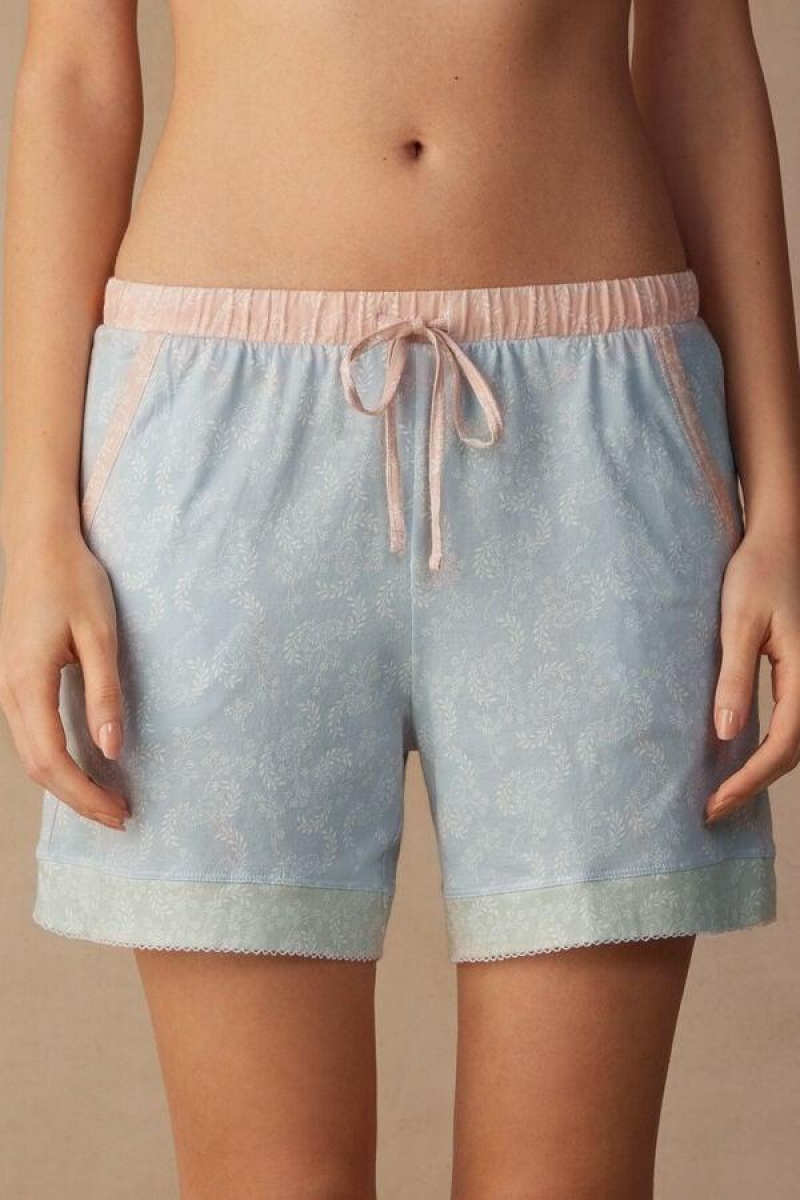 Intimissimi Romantic Cashmere Bomull Shorts Pyjamas Dame Lyse Blå | NOPQ4086