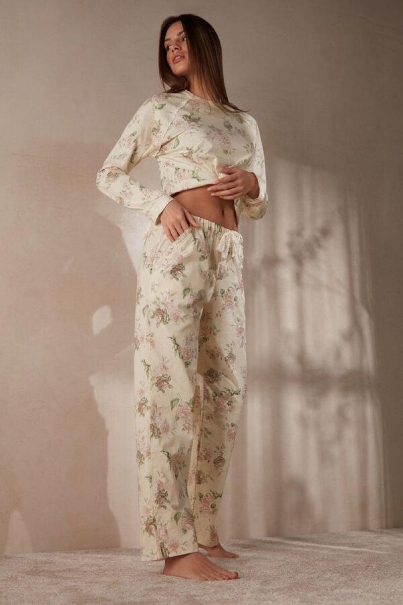 Intimissimi Scent of Roses Full Length Bomull Cloth Pants Pyjamas Dame Multicolor Hvite | NOKI4025