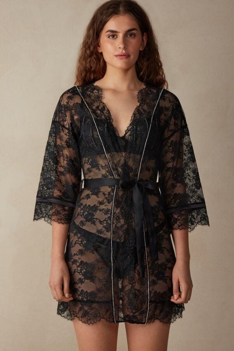 Intimissimi Shine High Like Stars Blonder Kimono Pyjamas Dame Svarte | NOUT3854