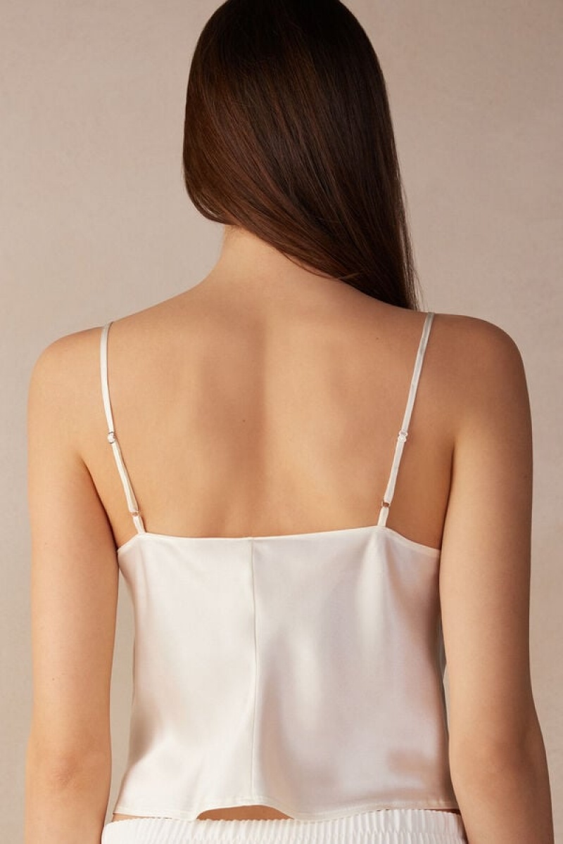 Intimissimi Silk Crop Camisole Tank Top Dame Hvite | NOEX4301