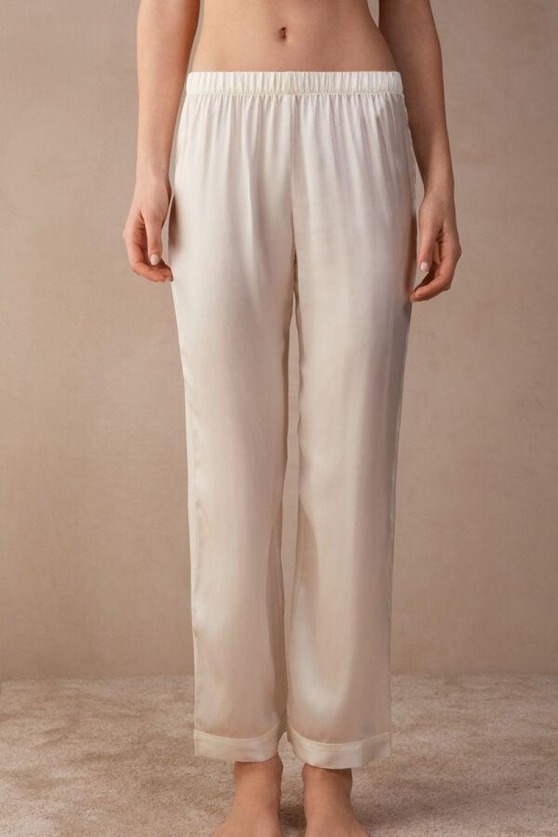 Intimissimi Silk Satin Pants Pyjamas Dame Hvite | NOFM3978