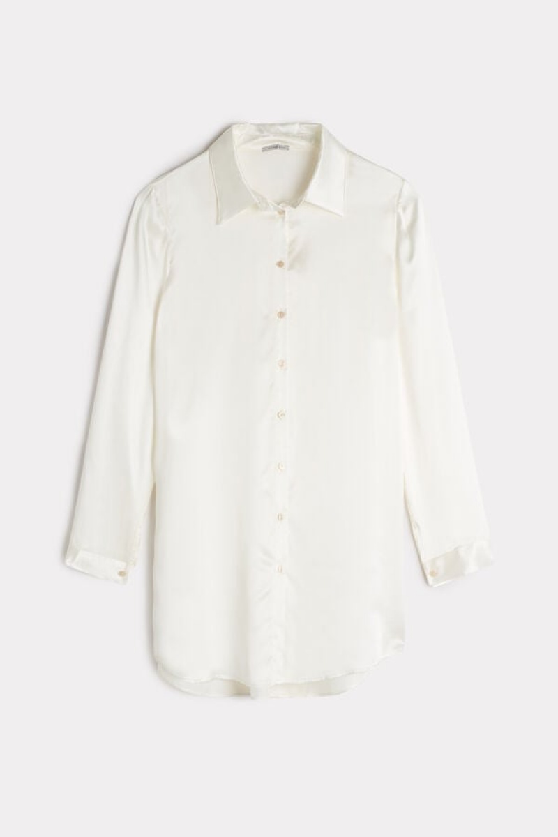 Intimissimi Silk Shirt Langermet Dame Hvite | NOWY4250