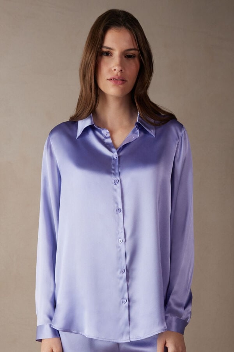 Intimissimi Silk Shirt Langermet Dame Lavendel | NOEX4222