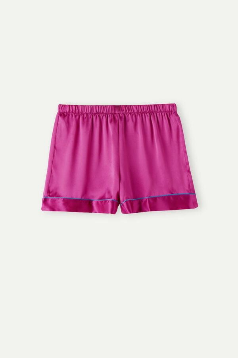 Intimissimi Silk Shorts with Contrast Trim Pyjamas Dame Rosa | NOZG4075