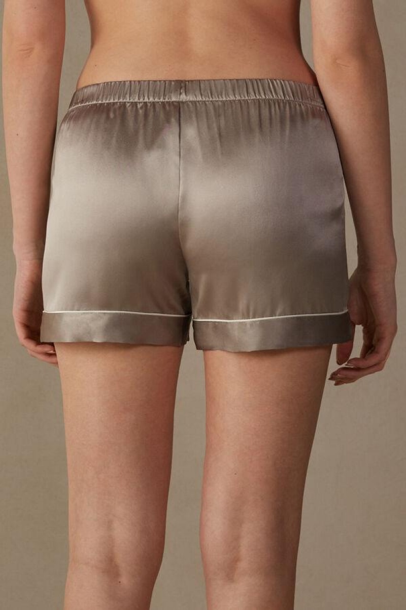 Intimissimi Silk Shorts with Contrast Trim Pyjamas Dame Beige | NORW4065