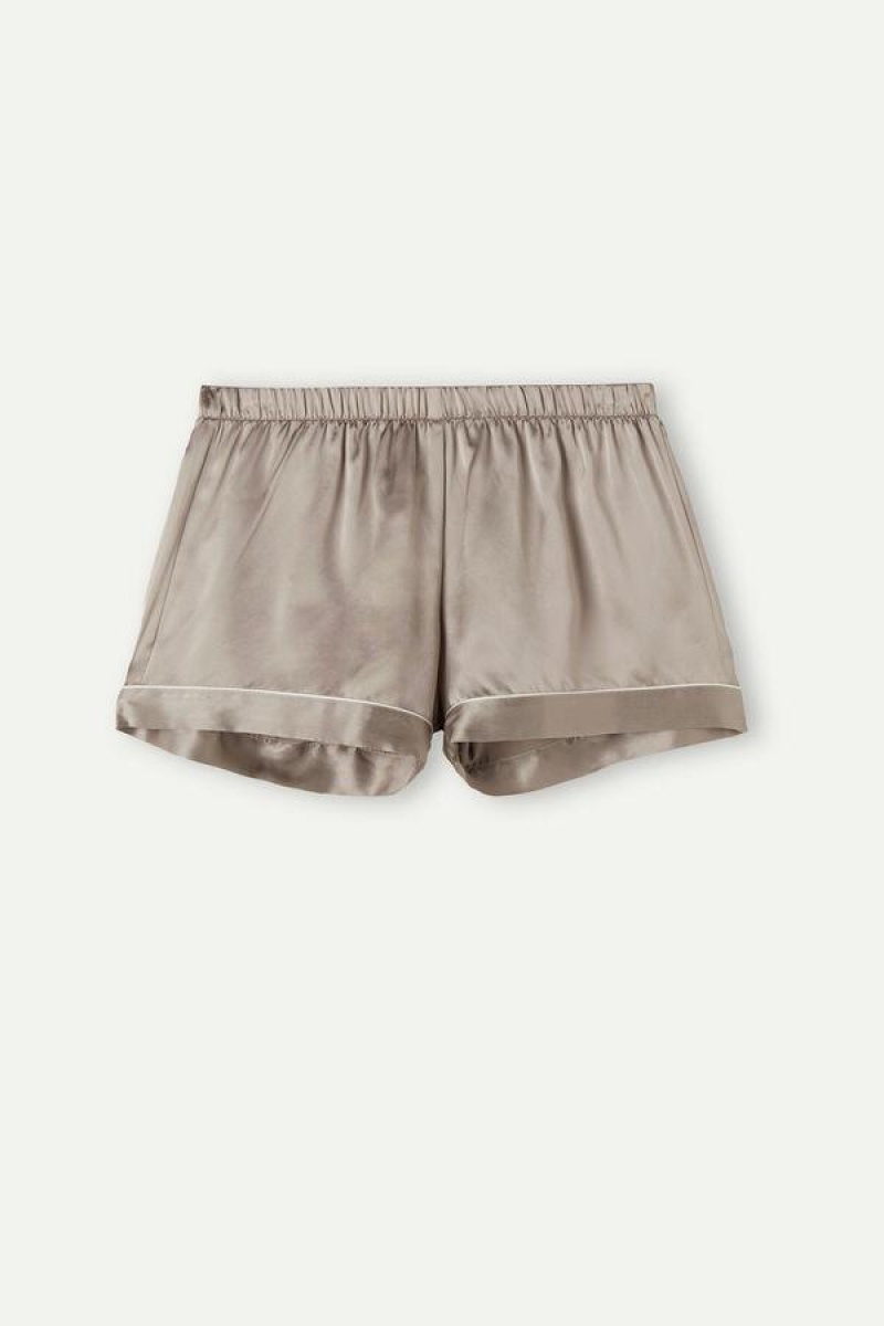 Intimissimi Silk Shorts with Contrast Trim Pyjamas Dame Beige | NORW4065