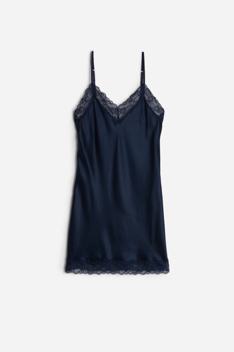 Intimissimi Silk Slip with Blonder Insert Detail Dameundertøy Dame Blå | NOOR4139