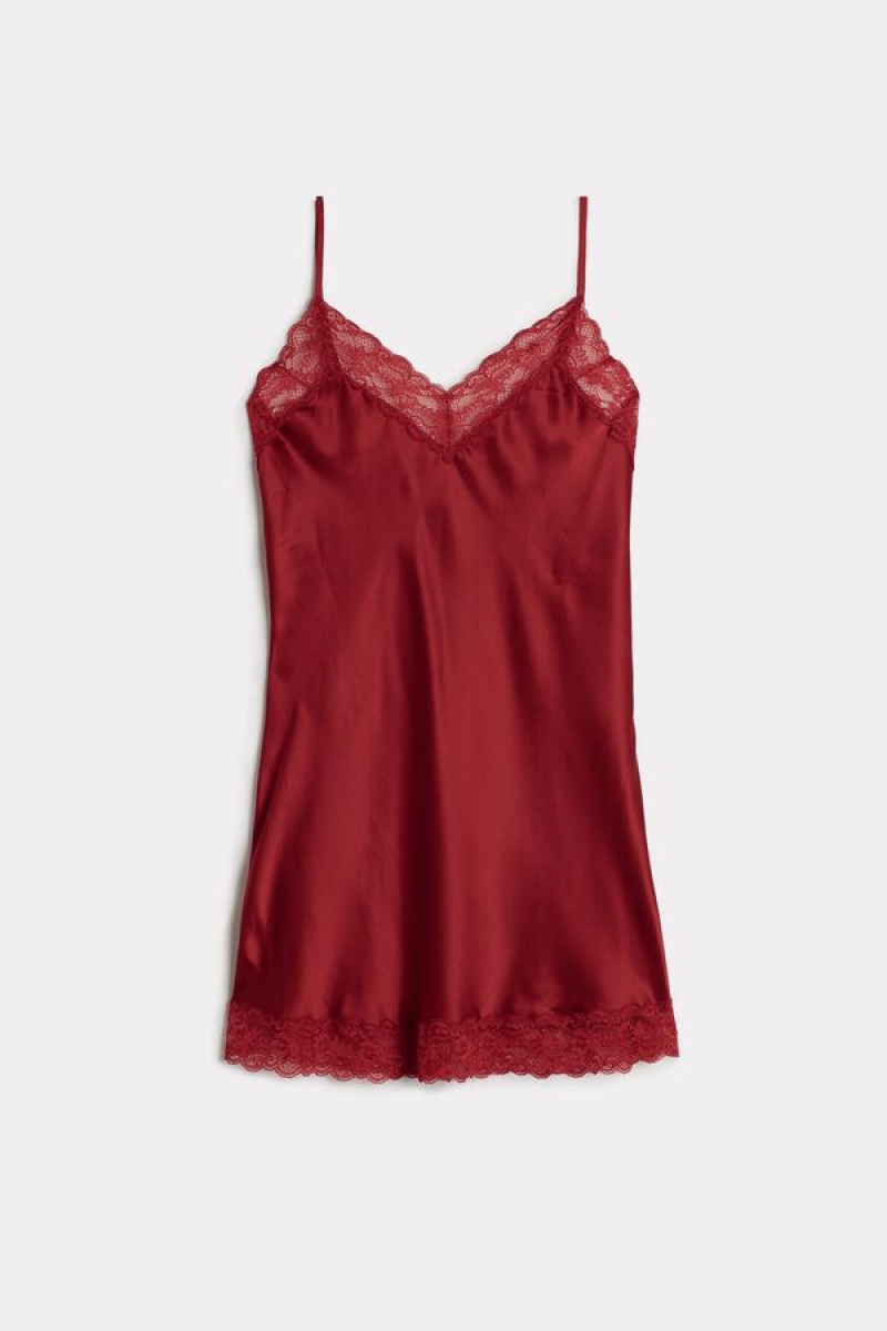 Intimissimi Silk Slip with Blonder Insert Detail Dameundertøy Dame Rød | NOPQ4138