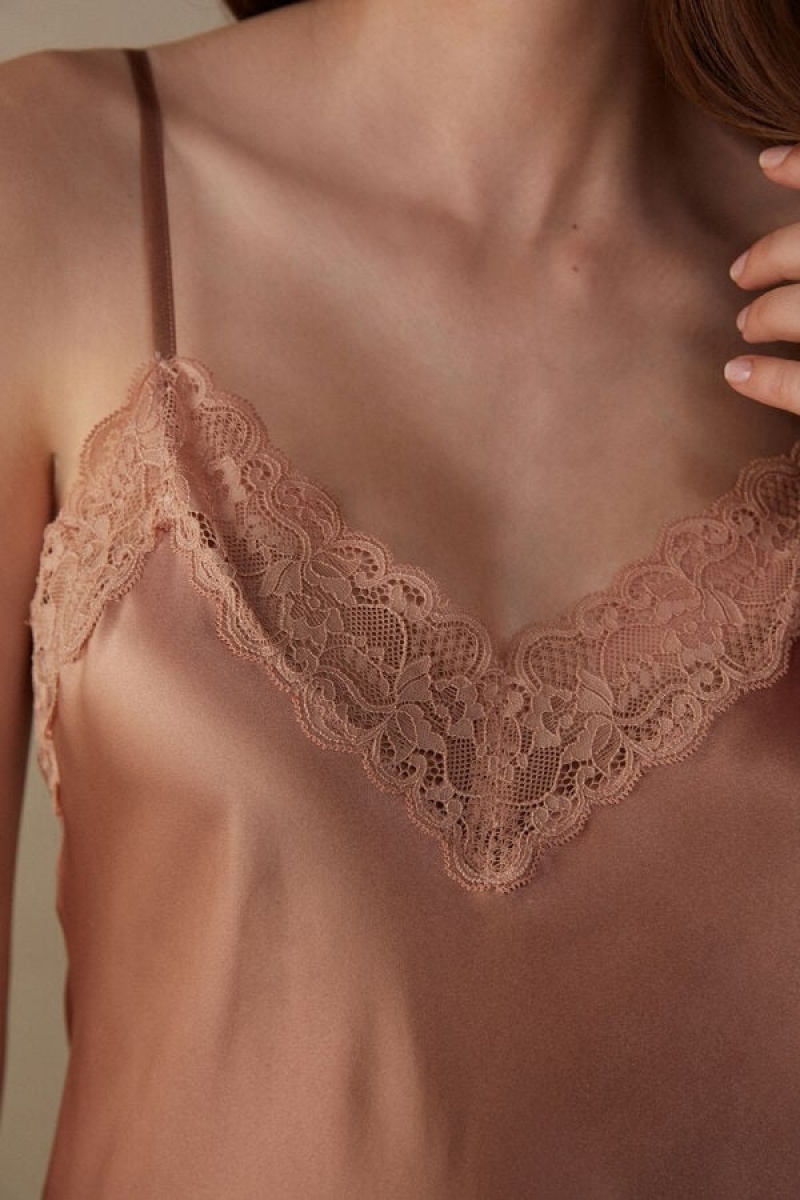 Intimissimi Silk Slip with Blonder Insert Detail Dameundertøy Dame Rosa | NOAP4137