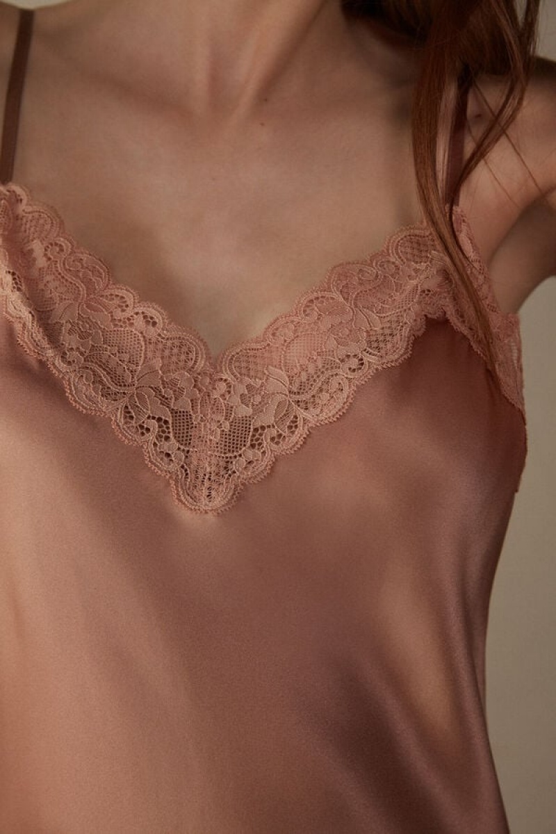 Intimissimi Silk Slip with Blonder Insert Detail Dameundertøy Dame Rosa | NOAP4137