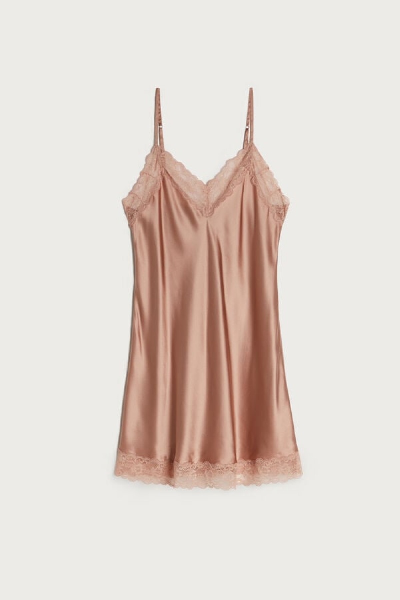 Intimissimi Silk Slip with Blonder Insert Detail Dameundertøy Dame Rosa | NOAP4137