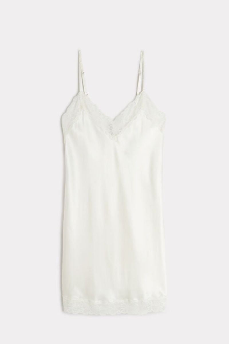 Intimissimi Silk Slip with Blonder Insert Detail Dameundertøy Dame Hvite | NOSO4136