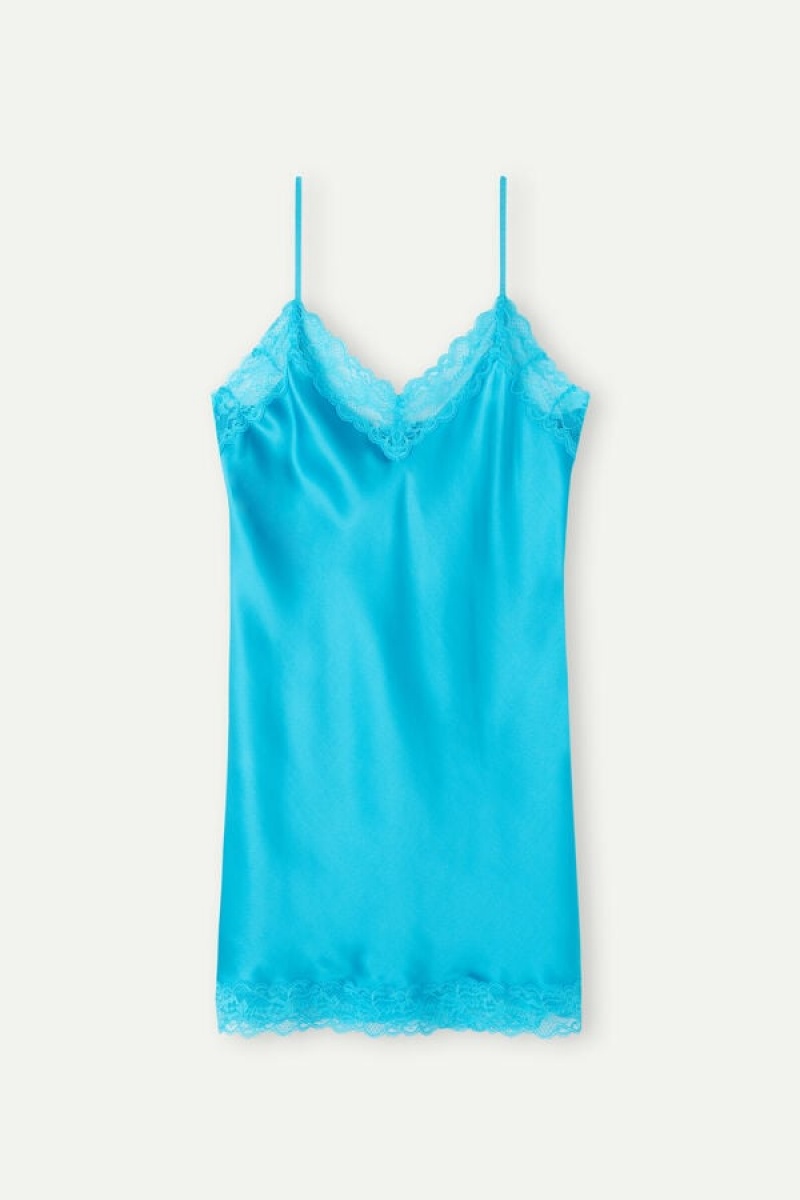 Intimissimi Silk Slip with Blonder Insert Detail Dameundertøy Dame Turkis | NOYU4115