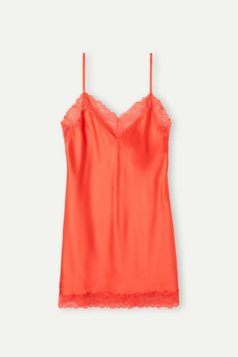 Intimissimi Silk Slip with Blonder Insert Detail Dameundertøy Dame Dyp Rød | NOOR4112