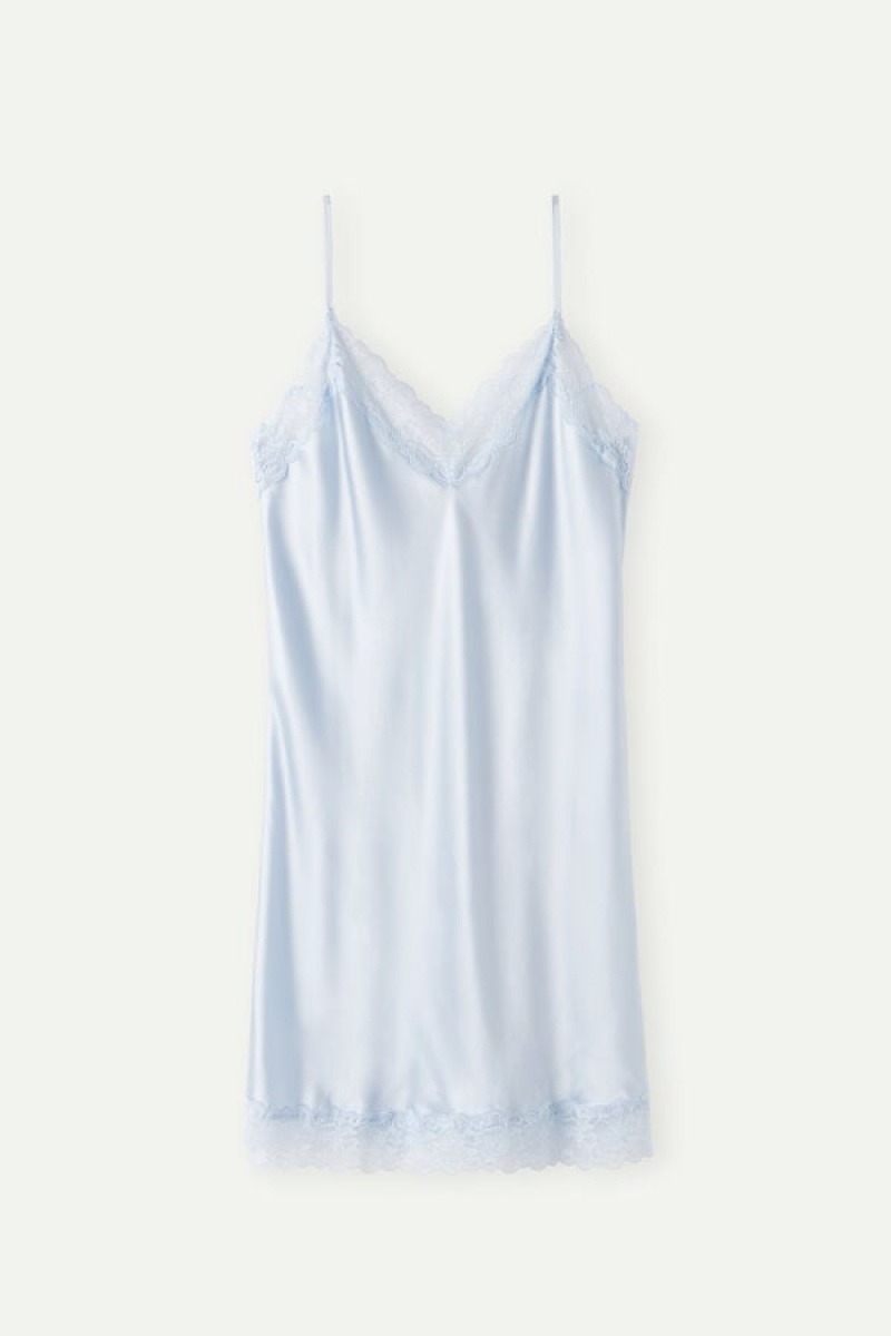 Intimissimi Silk Slip with Blonder Insert Detail Dameundertøy Dame Blå | NOPQ4111