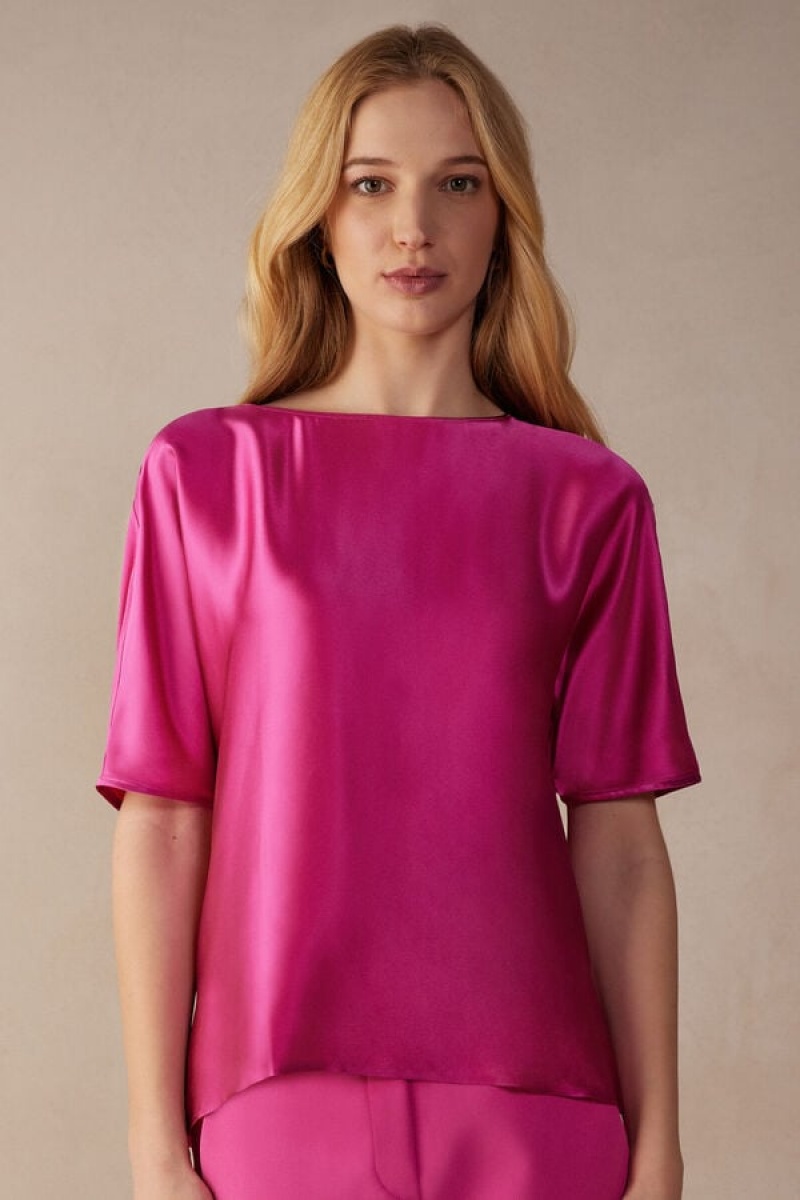 Intimissimi Silk and Modal Top Short Sleeve Dame Rosa | NORW4196