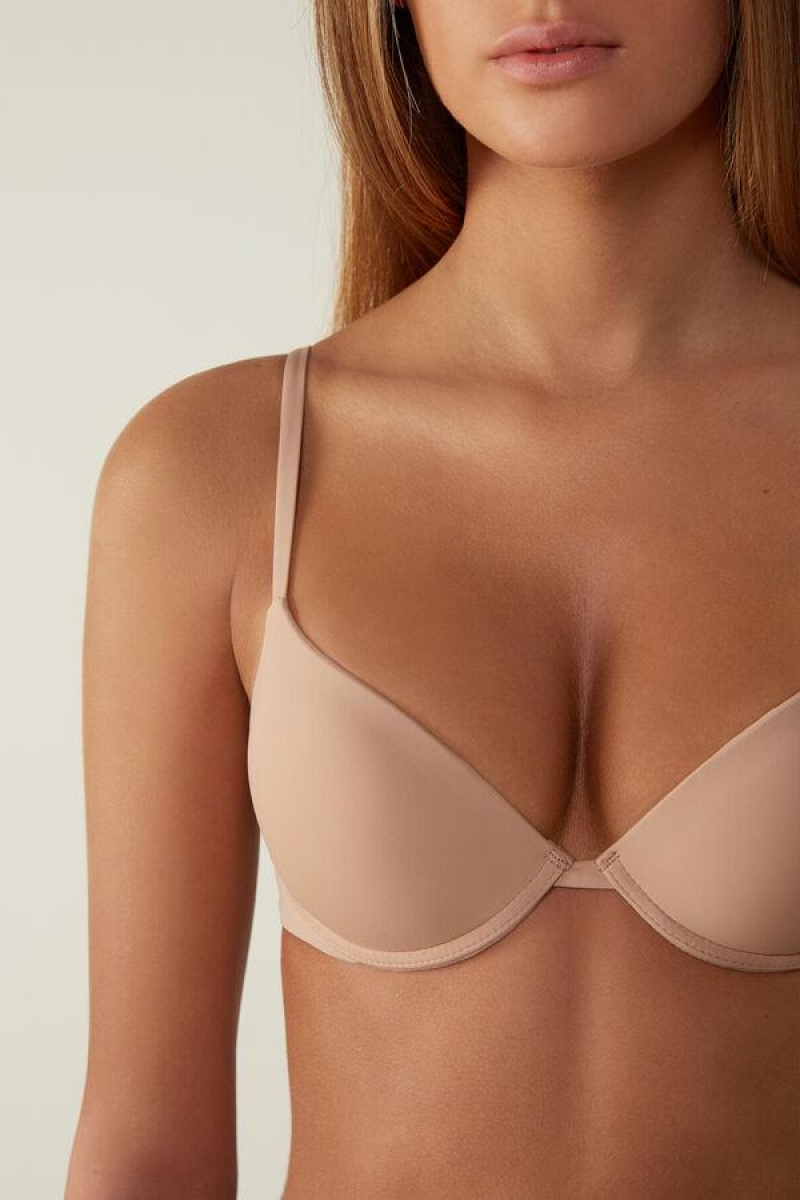 Intimissimi Simona Microfiber Super Push-Up BH Dame Beige | NOYU4714