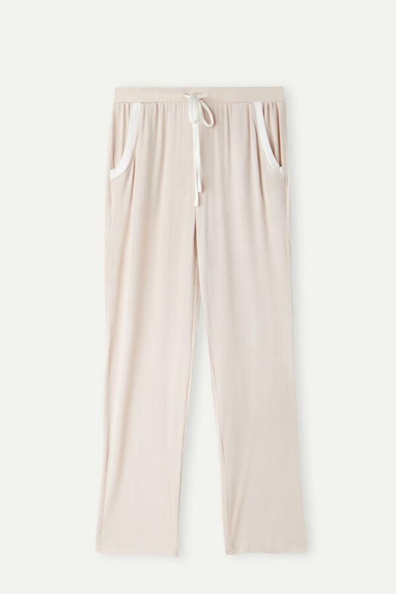 Intimissimi Simple Elegance Full Length Pants in Modal Pyjamas Dame Rosa Hvite | NORW4013