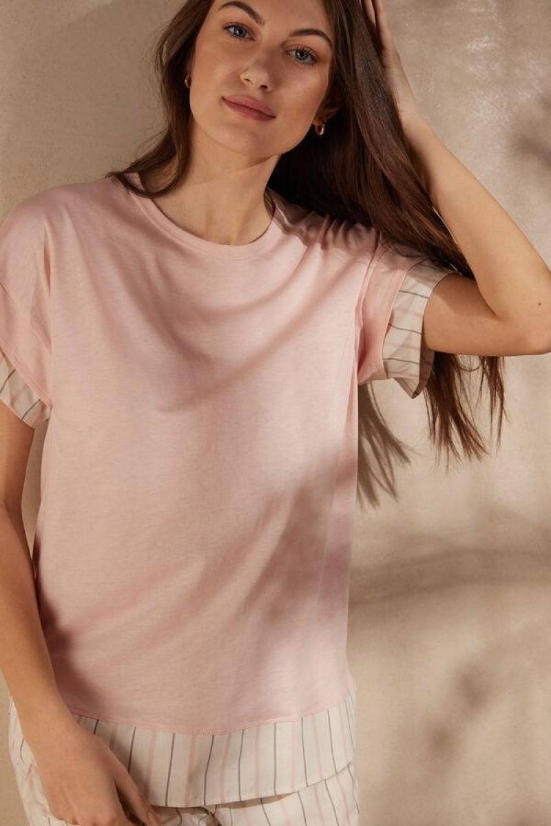 Intimissimi Soft Spring Kort Sleeve Bomull T-Shirt Pyjamas Dame Rosa | NOAP3954