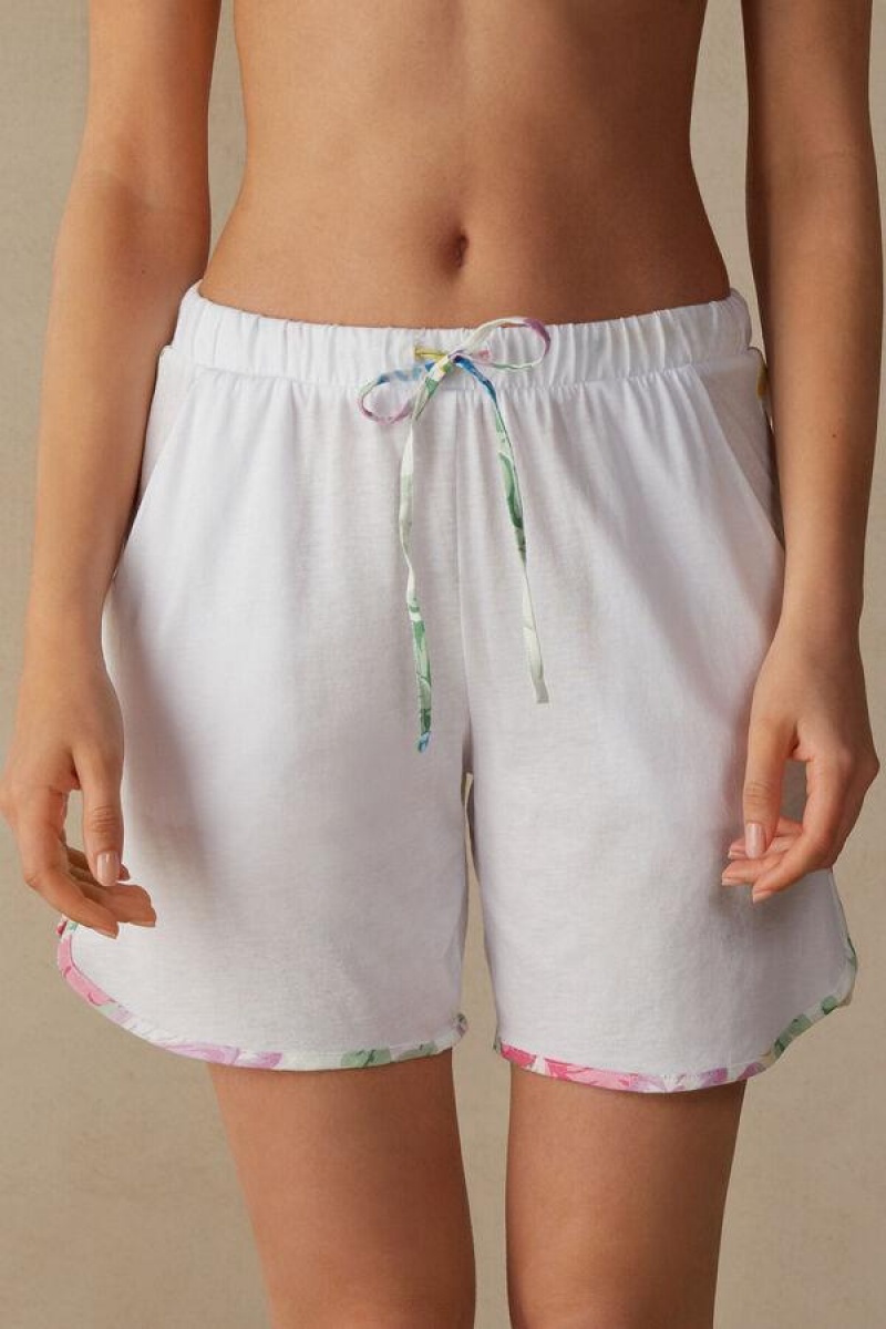 Intimissimi Summer Garden Shorts in Supima® Ultrafresh Bomull Pyjamas Dame Hvite | NOMA4069