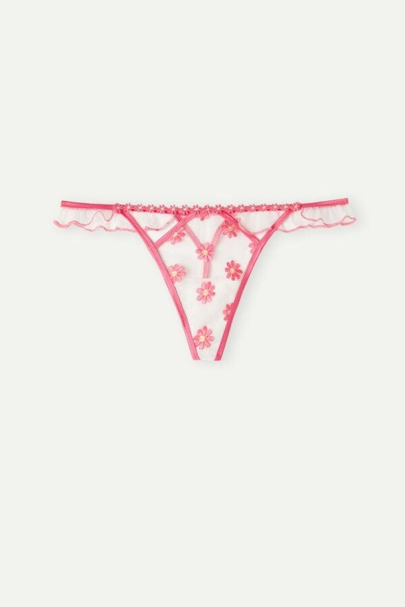 Intimissimi Sweet Like Daisies ‘80s Stil Thong Truser Dame Fuchsia Rosa Hvite | NOFM3822