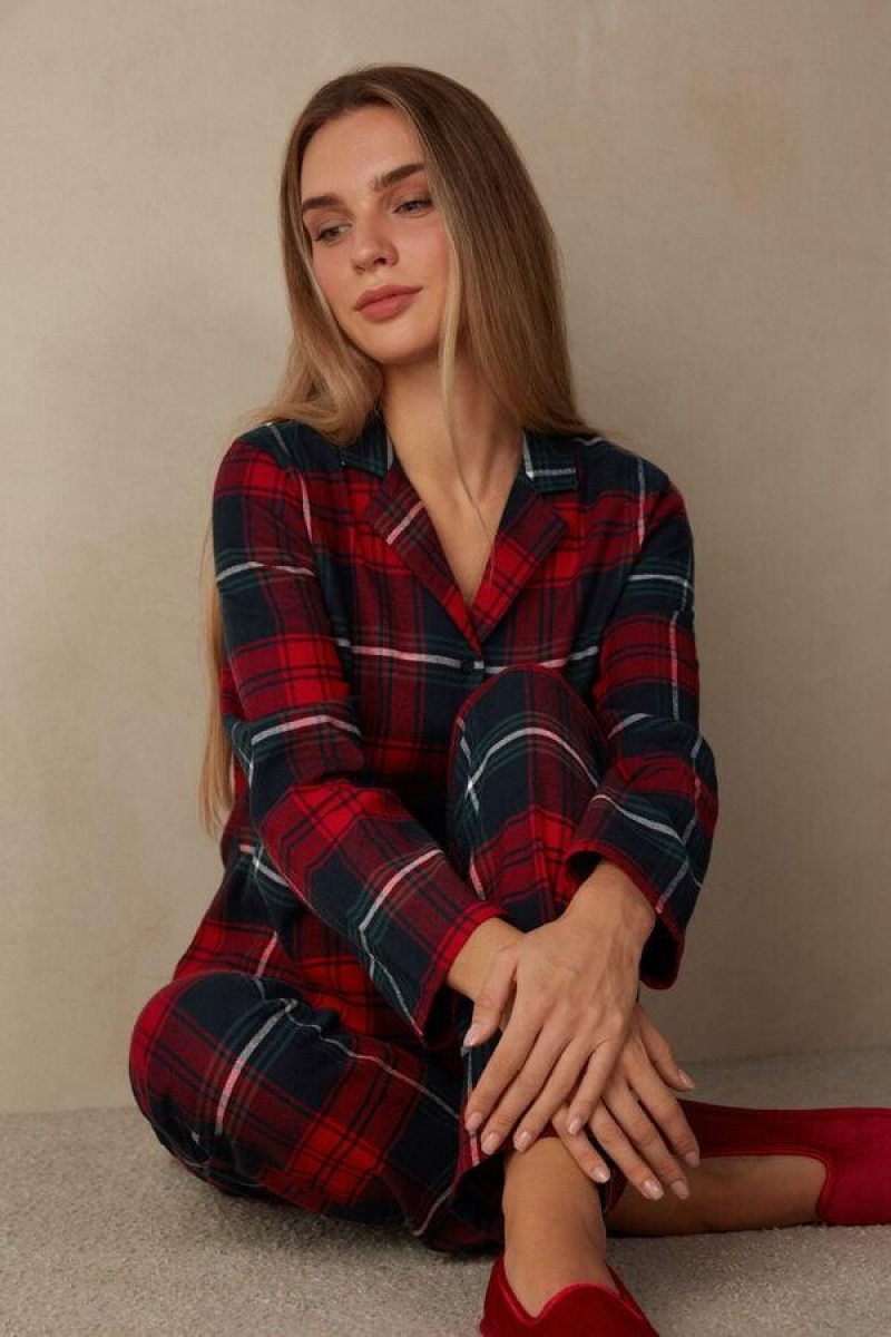 Intimissimi Tartan Love Brushed Fabric Pyjamas Dame Rød | NOAP3825