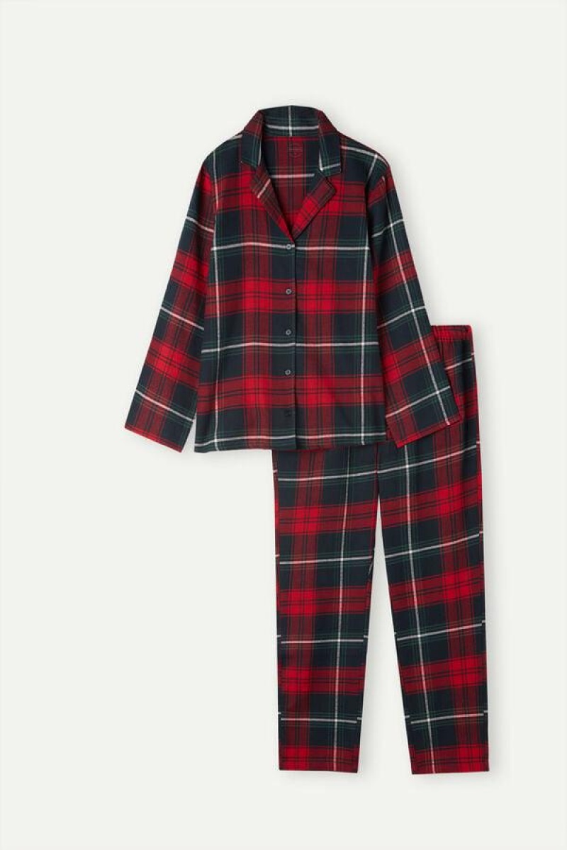 Intimissimi Tartan Love Brushed Fabric Pyjamas Dame Rød | NOAP3825