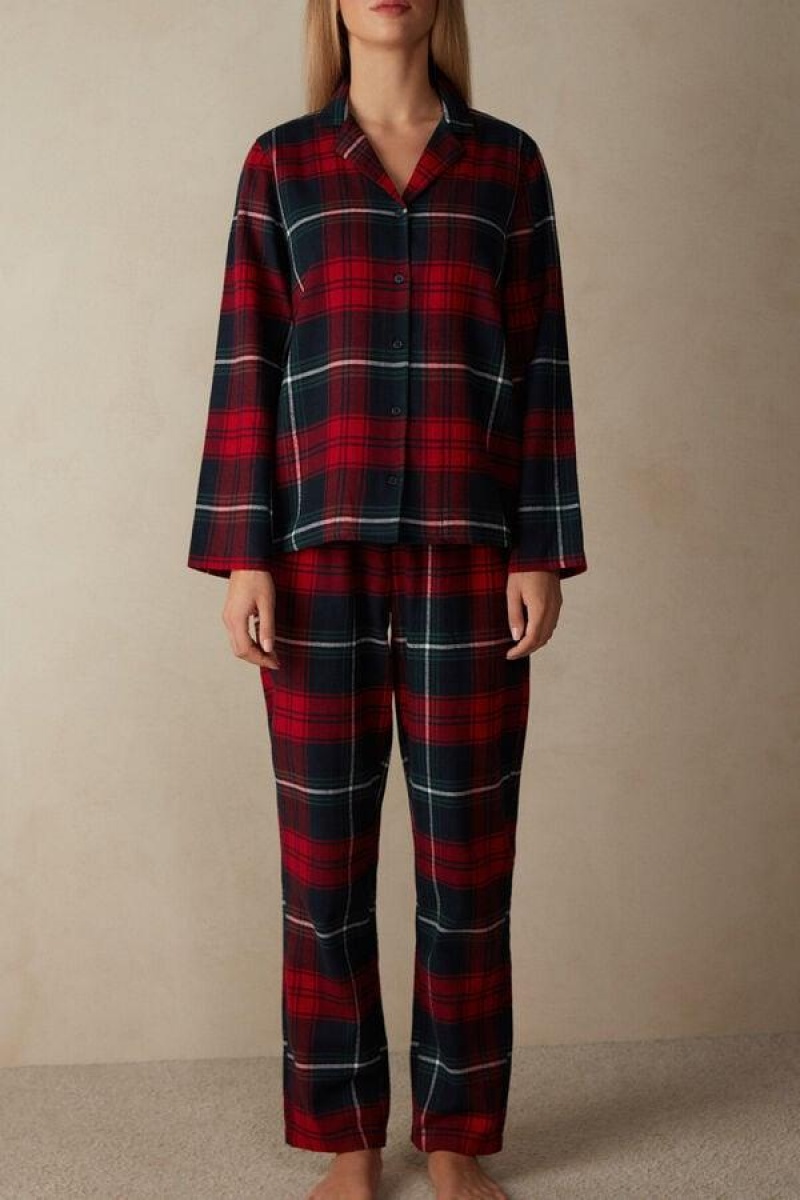 Intimissimi Tartan Love Brushed Fabric Pyjamas Dame Rød | NOAP3825