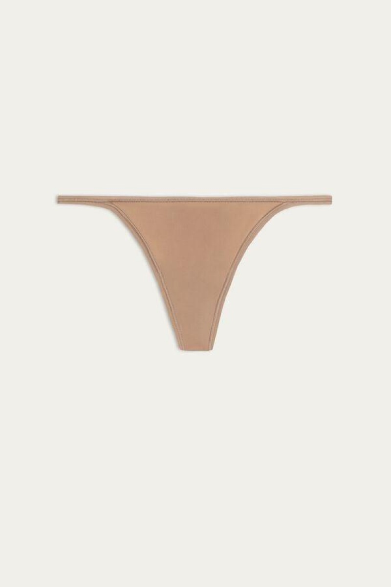 Intimissimi Thong with Ultralight Microfiber Straps Truser Dame Beige | NOLH3764