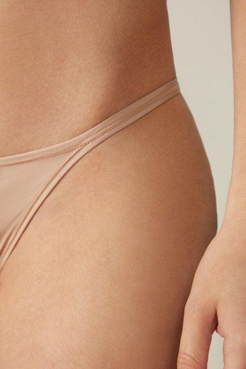 Intimissimi Thong with Ultralight Microfiber Straps Truser Dame Beige | NOXF3762