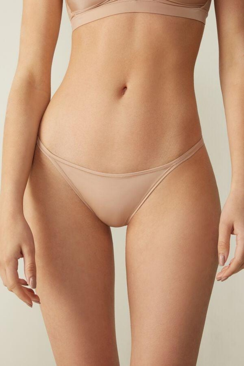 Intimissimi Thong with Ultralight Microfiber Straps Truser Dame Beige | NOXF3762