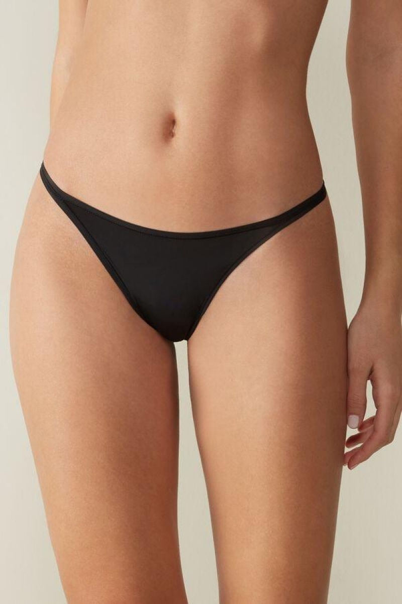 Intimissimi Thong with Ultralight Microfiber Straps Truser Dame Svarte | NOCE3761