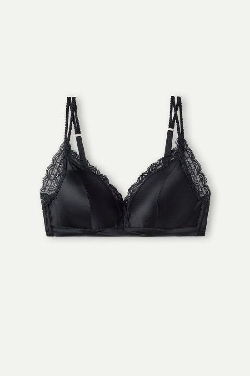 Intimissimi Tiziana Silk and Blonder Triangle BH Dame Svarte | NOHK4924