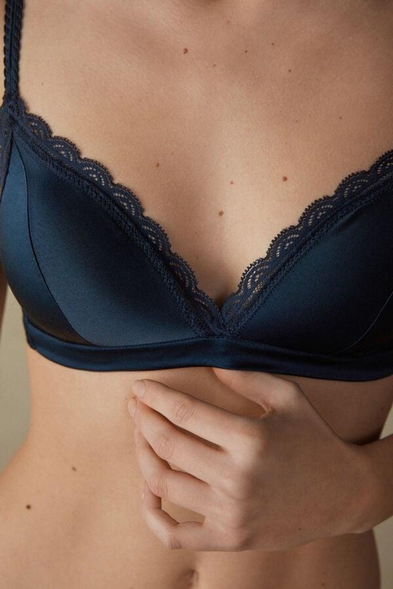 Intimissimi Tiziana Silk and Blonder Triangle BH Dame Blå | NOOR4888