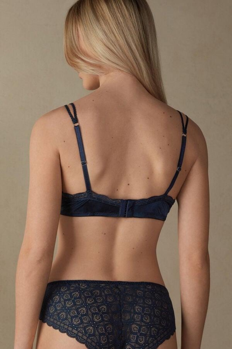 Intimissimi Tiziana Silk and Blonder Triangle BH Dame Blå | NOOR4888