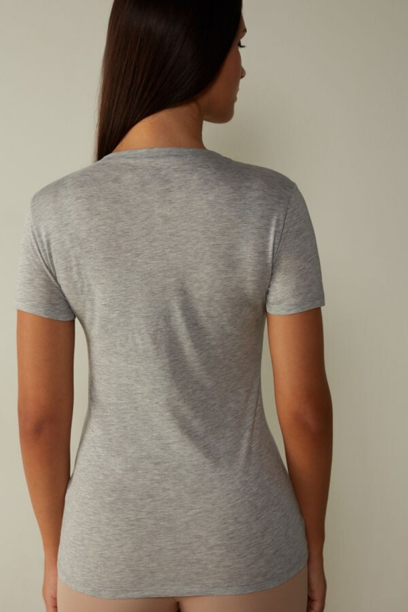 Intimissimi T-shirt in Ultrafresh Supima® Bomull Short Sleeve Dame Lyse Grå | NOSO4213