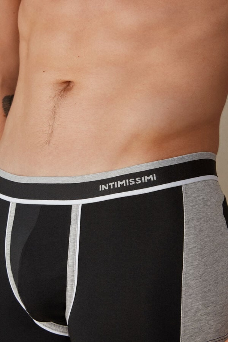 Intimissimi Two-tone in Stretch Supima® Bomull Boxer Herre Svarte Lyse Grå | NOHK3474