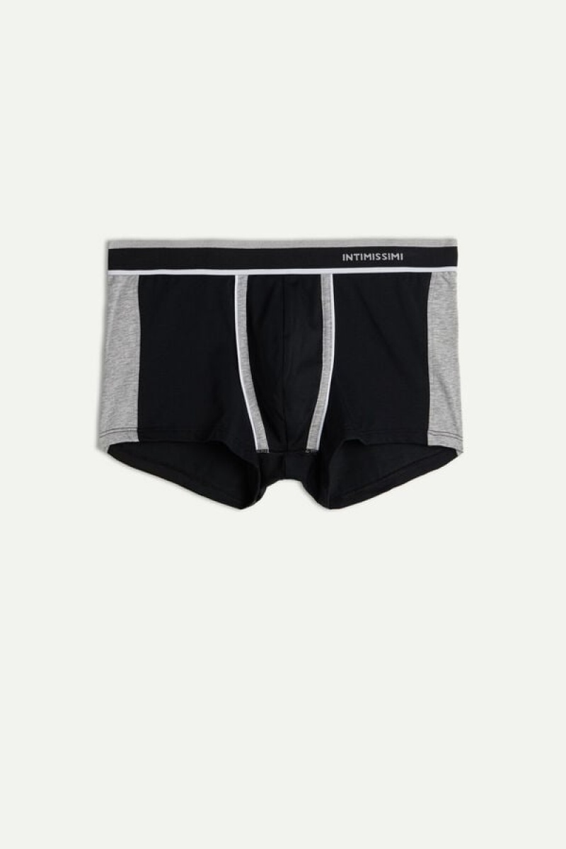 Intimissimi Two-tone in Stretch Supima® Bomull Boxer Herre Svarte Lyse Grå | NOHK3474