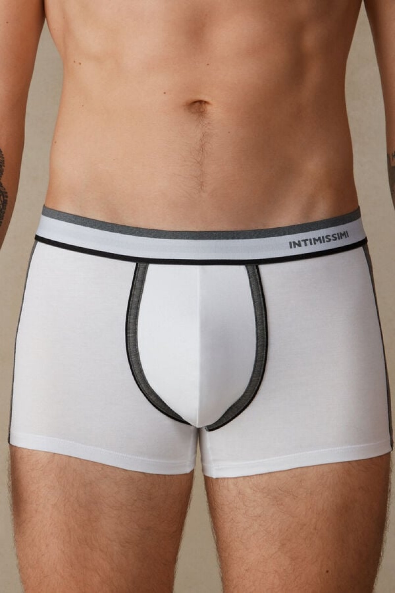 Intimissimi Two-tone in Stretch Supima® Bomull Boxer Herre Hvite Dyp Grå | NOWY3470