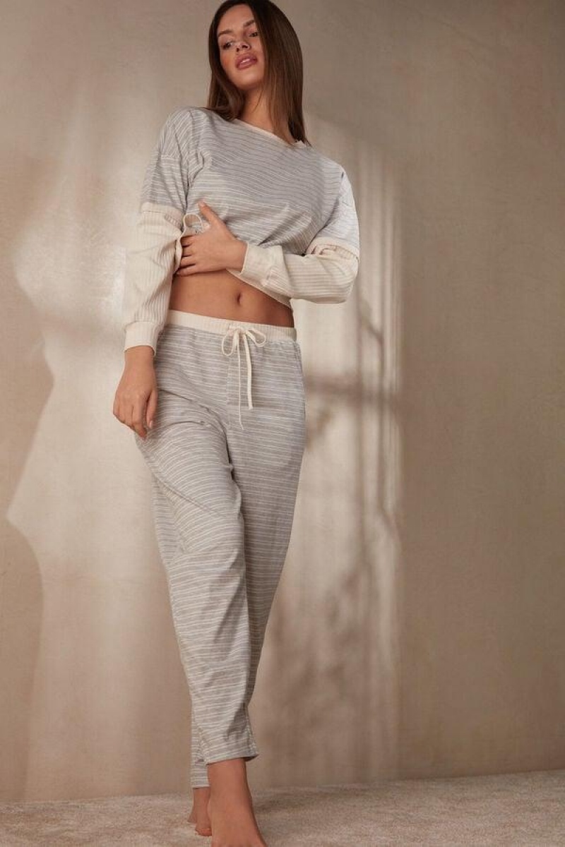 Intimissimi Vanlige Sunday Full Length Pants Pyjamas Dame Grå Lyse Gul Beige | NOVD4020