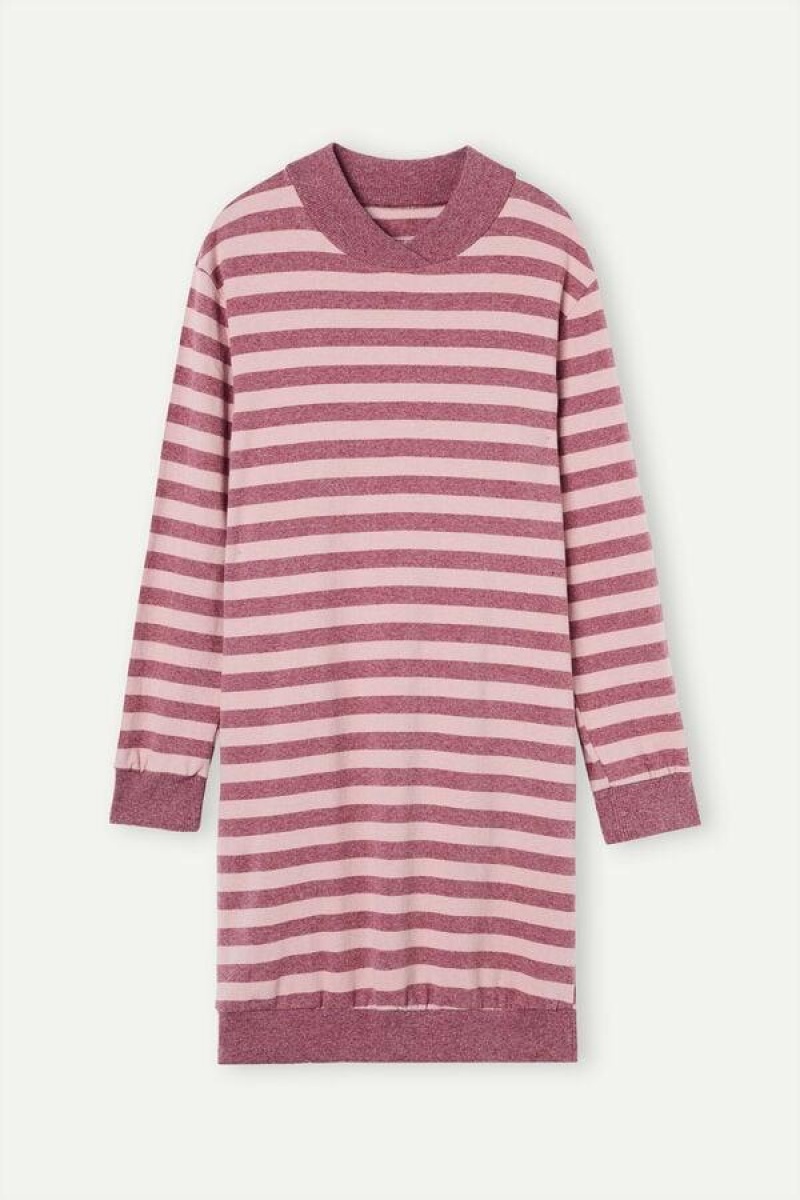 Intimissimi Vinter Candies Stripete Night Shirt Pyjamas Dame Rosa Mørke Rosa | NONB3837