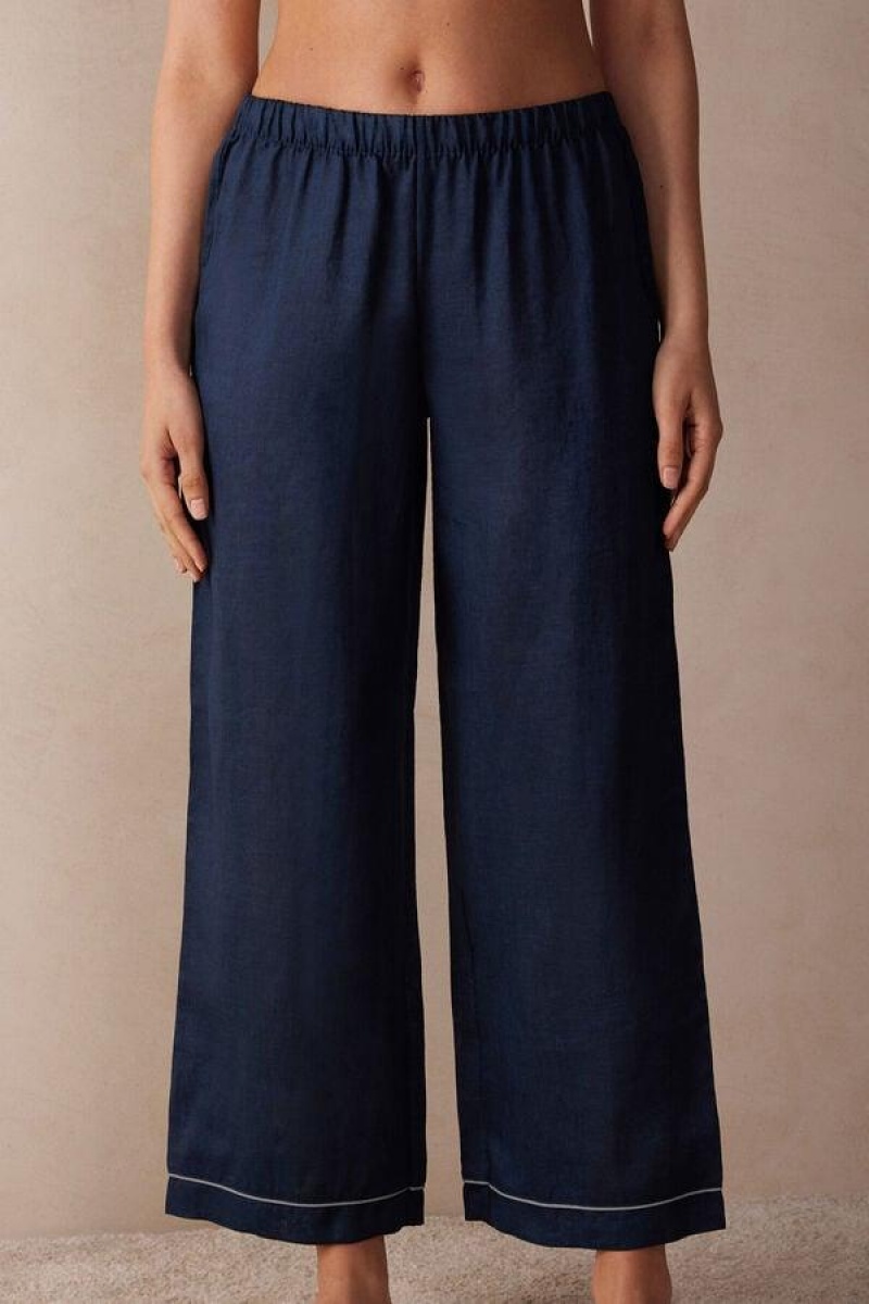 Intimissimi Yacht Night Linen Pants Pyjamas Dame Blå | NOGL4029