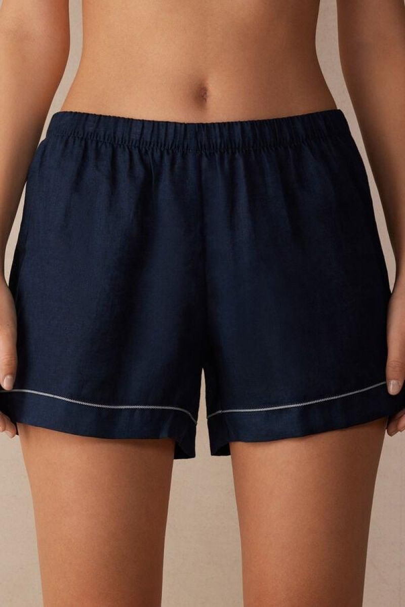 Intimissimi Yacht Night Linen Shorts Pyjamas Dame Blå | NOEX4093