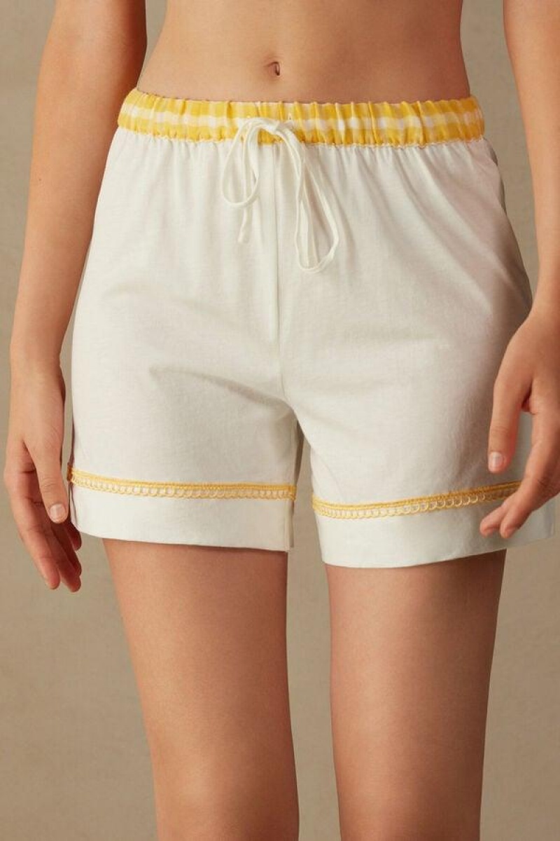 Intimissimi Yellow Submarine Shorts in Supima® Ultrafresh Bomull Pyjamas Dame Hvite | NOQZ4068