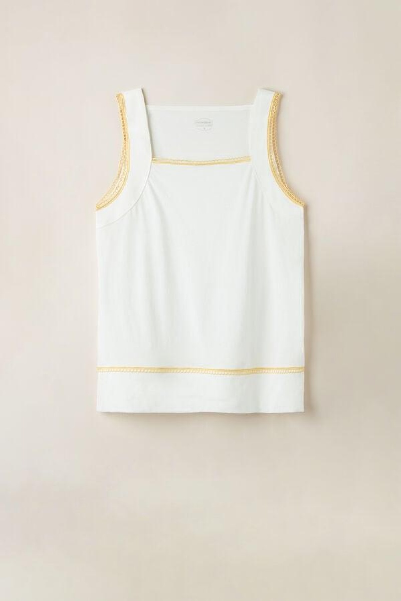 Intimissimi Yellow Submarine Tank Top in Supima® Ultrafresh Bomull Pyjamas Dame Hvite | NOQZ3939